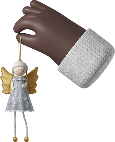 Black skin hand holding a Christmas angel toy PNG, SVG