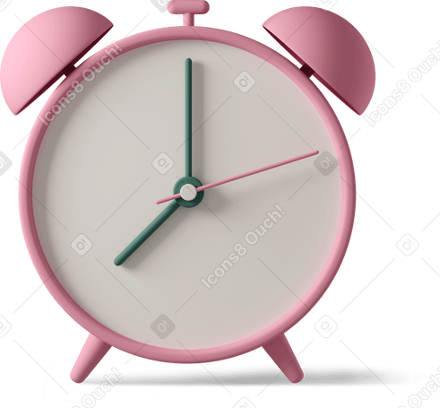 3D pink alarm clock on ground Illustration in PNG, SVG
