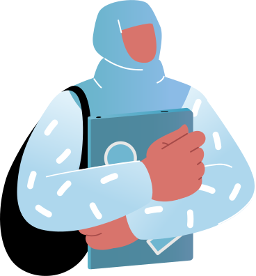 female student in a hijab with a bag and a folder in her hands PNG, SVG
