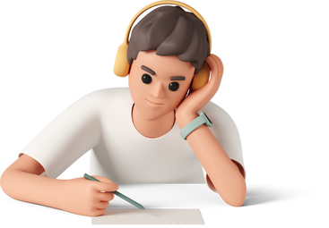 man in headphones taking notes  PNG, SVG