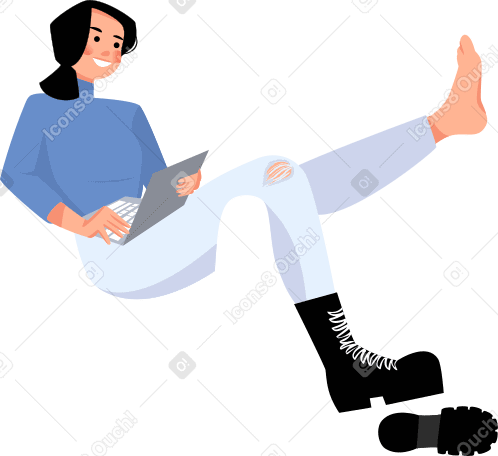 woman with laptop in one shoe Illustration in PNG, SVG