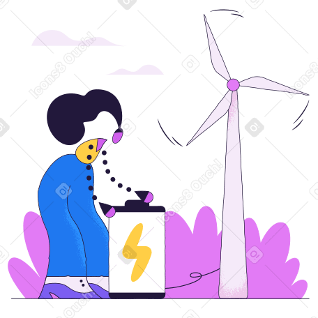 Charging the battery with a windmill Illustration in PNG, SVG