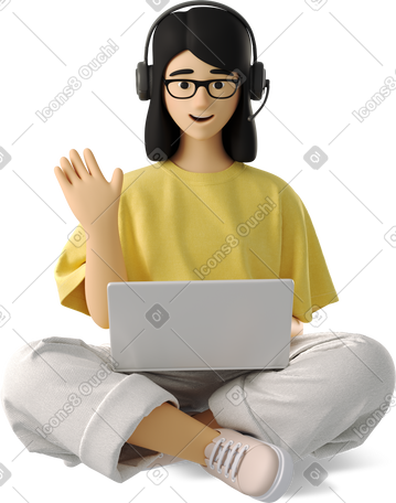 3D young woman talking online PNG, SVG