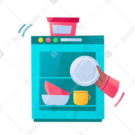 hand putting a dish in the dishwasher Illustration in PNG, SVG