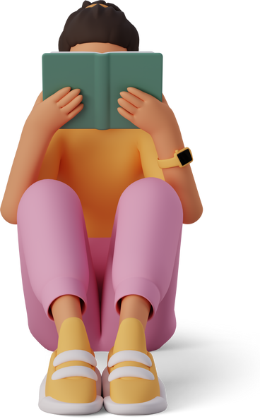 Young woman  sitting and reading book PNG, SVG
