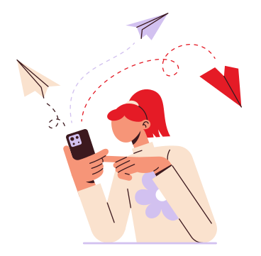 Woman sending messages from her phone PNG, SVG