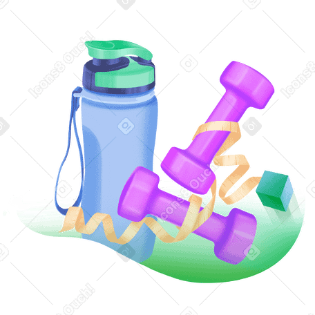 Gym water bottle and dumbbells for a healthy lifestyle PNG, SVG