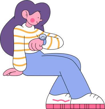 girl in striped sweatshirt looking at her watch PNG, SVG