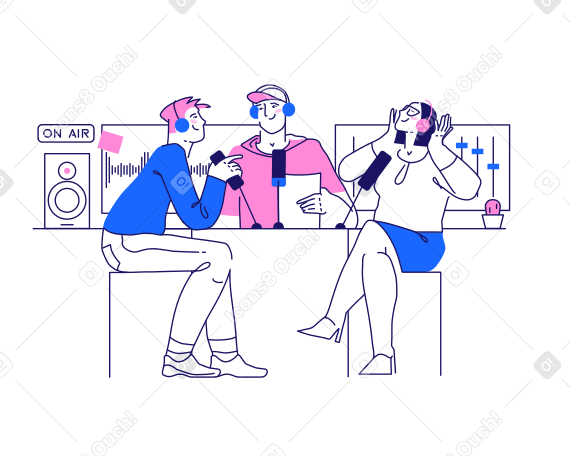 People recording podcast in sound studio Illustration in PNG, SVG