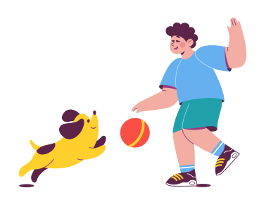 少年は犬とボール遊びをする PNG、SVG