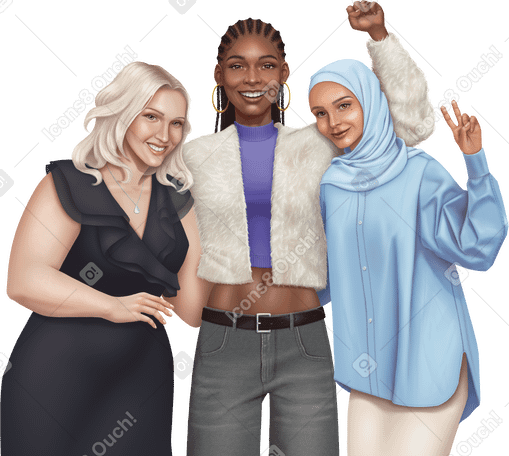 three women smiling and hugging PNG, SVG