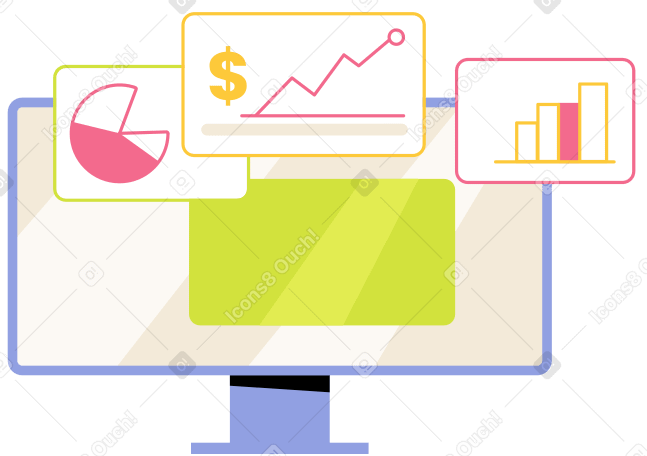 Monitor with statistics Illustration in PNG, SVG