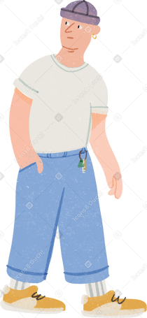 man in a white tshirt looks back while walking PNG、SVG