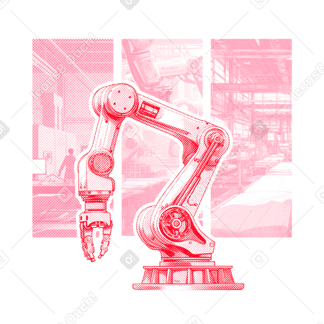 Industrial factory with robotic arm PNG, SVG