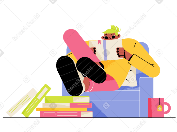 Girl is reading a book at home Illustration in PNG, SVG