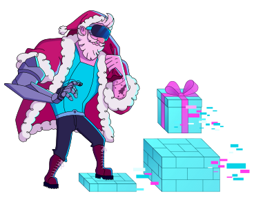 Cyber Santa collects virtual gifts PNG, SVG
