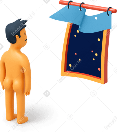 3D Голый мужчина стоит перед окном ночью в PNG, SVG