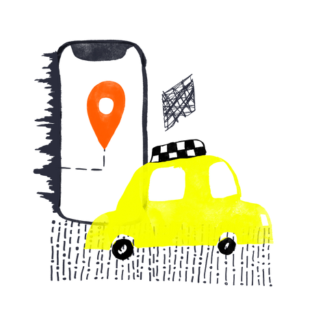Phone taxi app with location sign Illustration in PNG, SVG