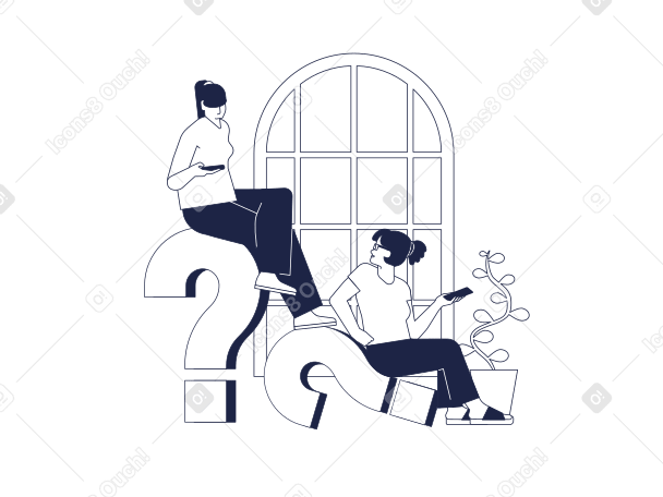 Two women sit on question marks Illustration in PNG, SVG
