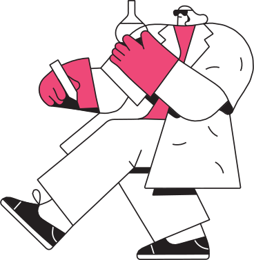 scientist in glasses and a coat with flasks PNG, SVG