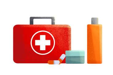 First aid kit with pills and two bottles PNG, SVG