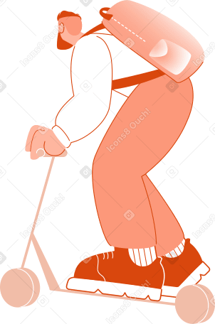male courier with a backpack on a scooter PNG, SVG