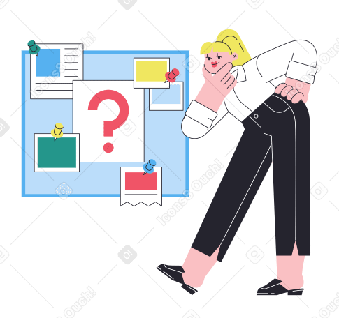 Woman looking for clues on the notice board PNG, SVG