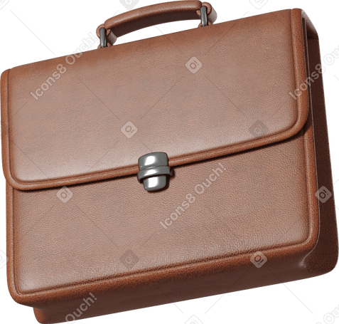 3D side view of brown leather briefcase Illustration in PNG, SVG
