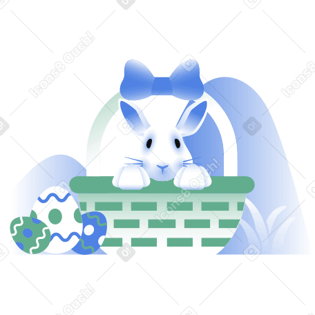Easter bunny and easter eggs in the basket PNG, SVG