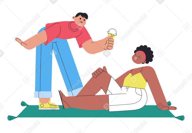 Hombre y mujer compartiendo helado en un picnic PNG, SVG