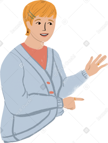 blond woman showing something with her hands Illustration in PNG, SVG