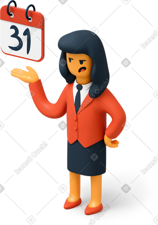 3D 指着日历的女商人 PNG, SVG