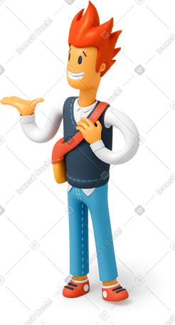 3D 红头发的男人举起手 PNG, SVG