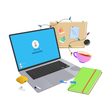 Home Office with laptop and bulletin board PNG, SVG