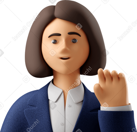 3D close up of businesswoman in blue suit waving goodbye Illustration in PNG, SVG