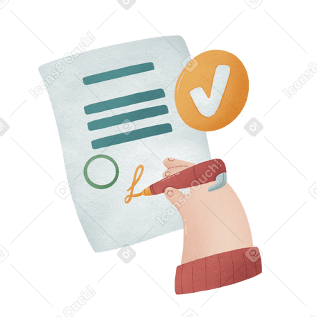 Hand signs the contract document with a red pen PNG, SVG