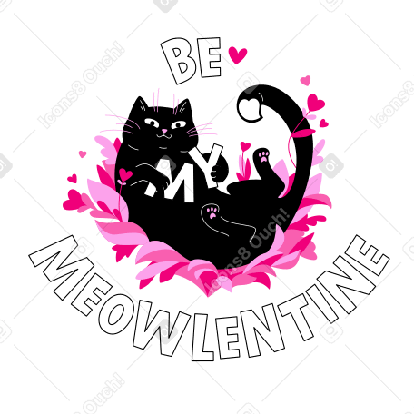 Cat with lettering be my Meowlentine text PNG, SVG