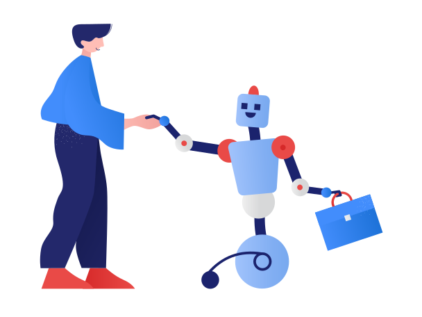 Working deal of robot and man Illustration in PNG, SVG