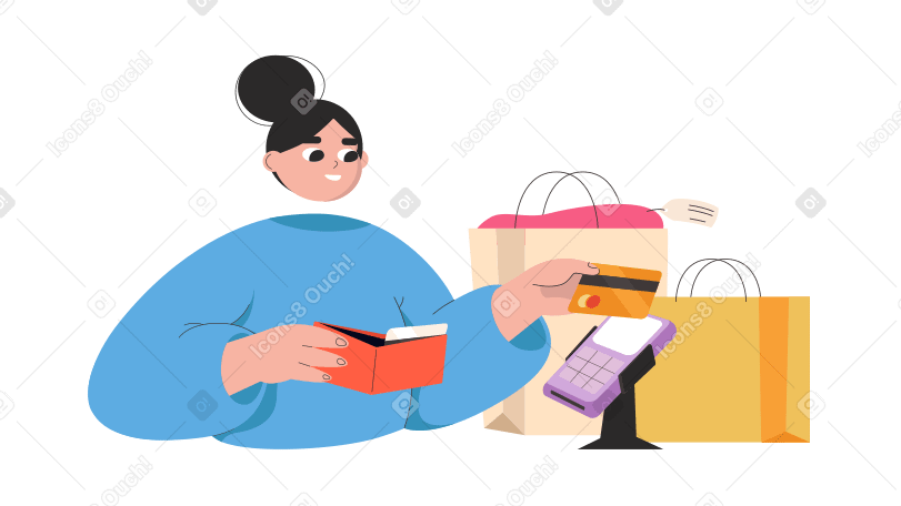 Woman paying by card at the shop Illustration in PNG, SVG