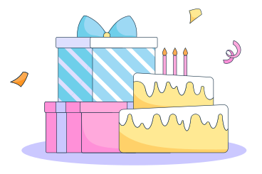 Birthday cake, confetti and presents PNG, SVG