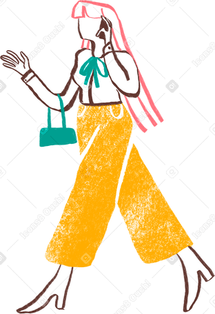 long haired woman walking and talking on a phone PNG, SVG