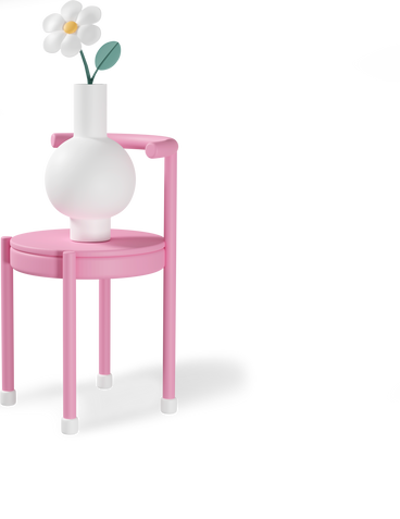 분홍색 의자에 꽃이 있는 꽃병 PNG, SVG