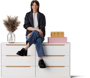 young woman sitting on dresser PNG, SVG