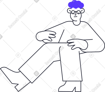 Blue curly-haired man in glasses looking down PNG, SVG