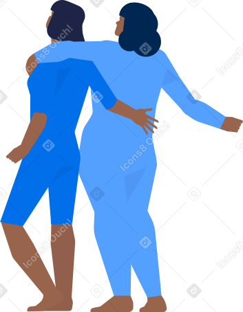 two surfer women are standing in embrace rear view PNG, SVG