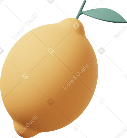 3D Yellow lemon with leaf PNG, SVG