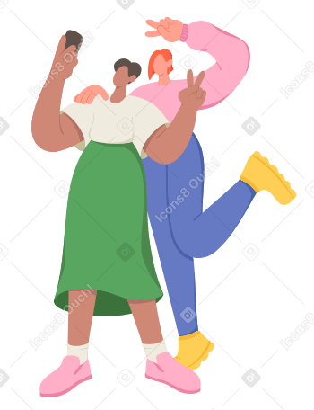 Young women showing v sign and taking selfies PNG, SVG