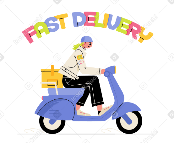 Lettering Free Delivery with girl who delivers an order Illustration in PNG, SVG