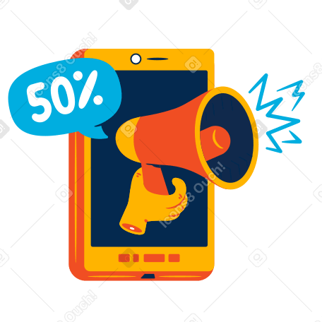 Megaphone from the phone notifying about sale в PNG, SVG