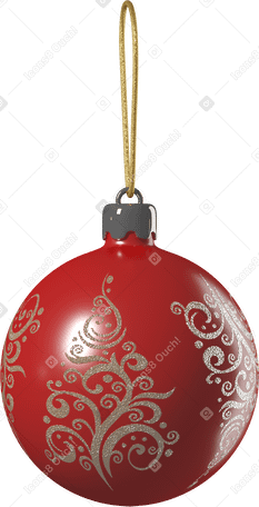 3D red christmas bauble with glitter ornament PNG, SVG